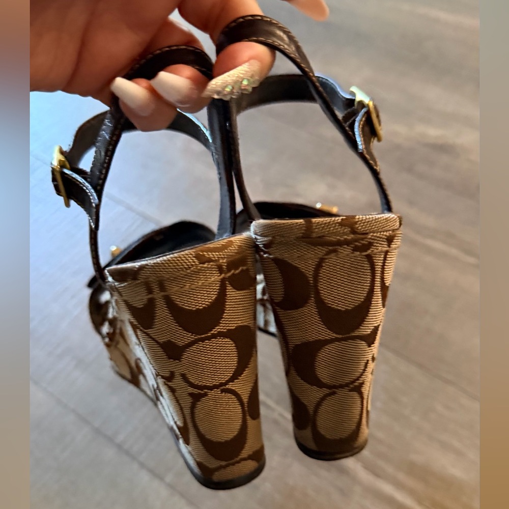 Coach Rana Signature Canvas Wedge Sandals Black Brown Size 8.5 - Picture 5 of 11